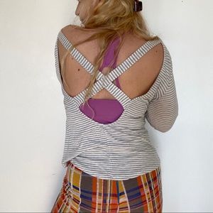 Gray and white criss cross open back long sleeve